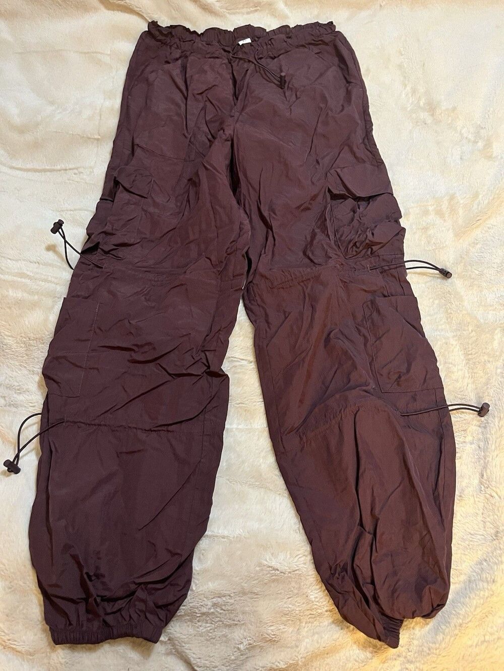 Burgundy Parachute Cargo Style Joggers Size XS